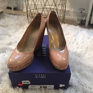 Nude Patent Stuart Weitzman Corkswoon Wedge Sz 8.5